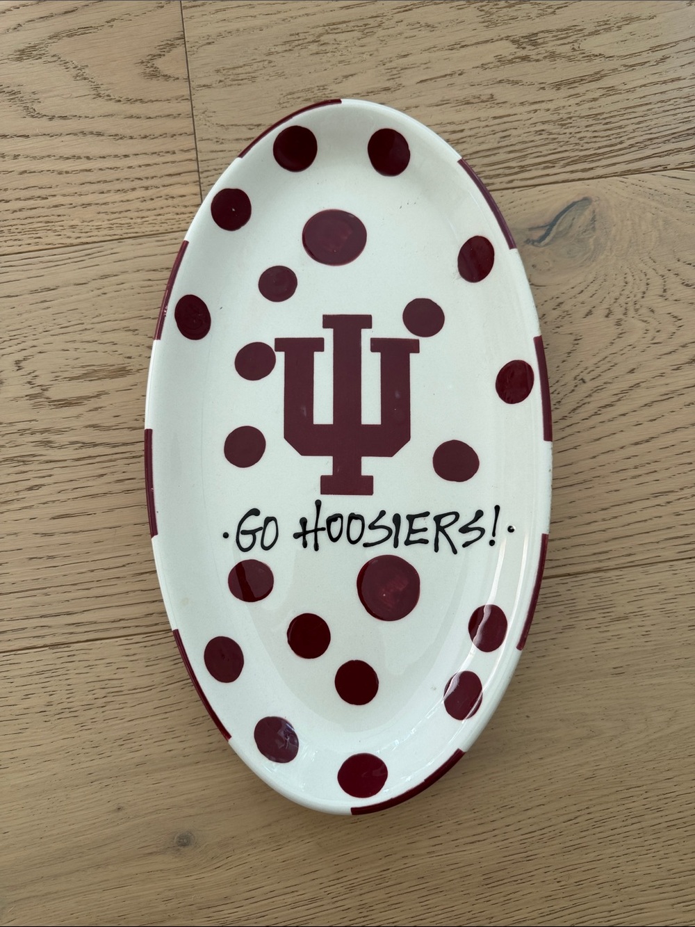 Magnolia Lane Indiana University "Go Hoosiers!" Polka Dot Oval Serving Platter